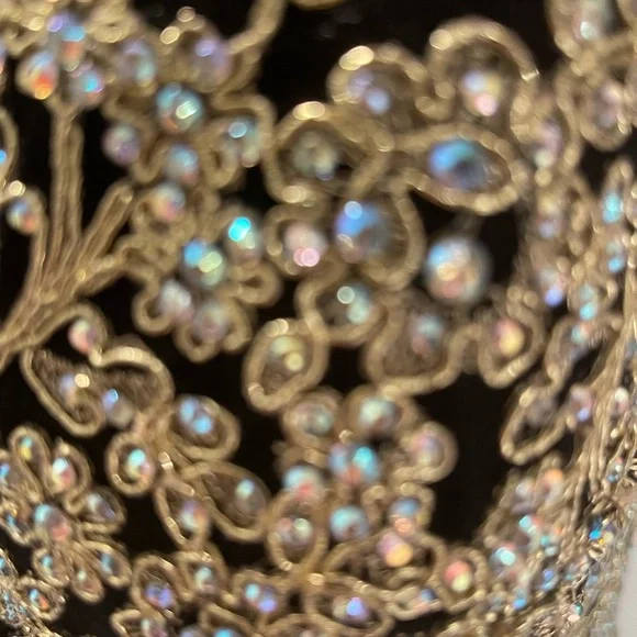 NWT Abby Paris by Lucci Lu Tulle Black & Gold Formal Beaded mermaid Gown Sz 16